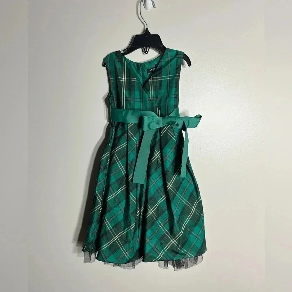George Girls Green Plaid Holiday Party‎ Dress Sleeveless Tulle Hem Size 5